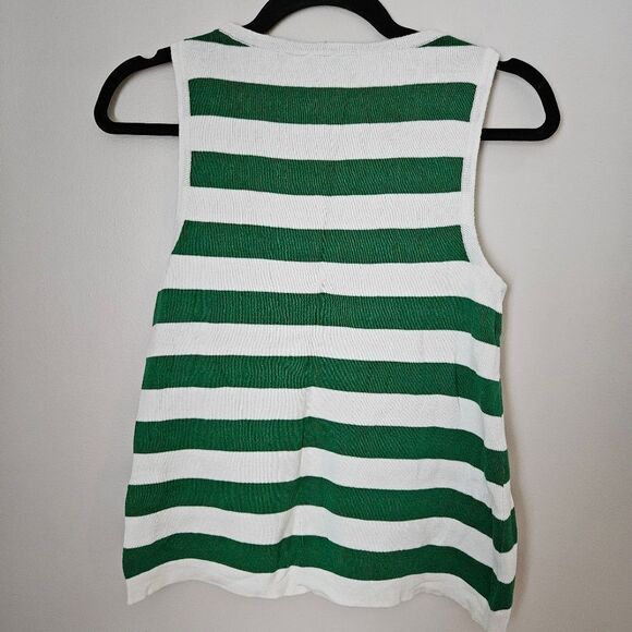 Moth Tank Top Knit Striped Anthropologie Green White Casual Crewneck Coastal - Picture 5 of 10